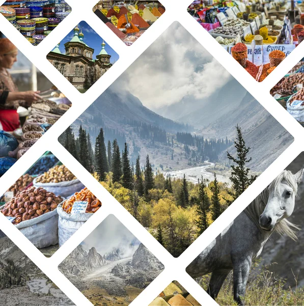 Collage de Kirguistán imágenes - viajes de fondo (mis fotos ) — Foto de Stock