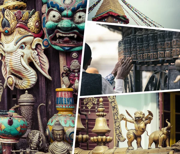 Collage of Kathmandu (Nepal) images - travel background (my phot — Stock Photo, Image