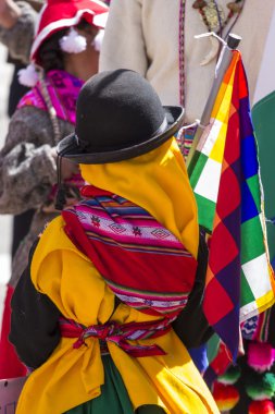 : Puno, Peru - 20 Ağustos 2016: Perulu şehir d yerel insanlardan