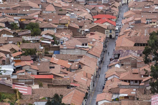 Vista aérea da praça principal na capital de Incas, Cusco, P — Fotografia de Stock