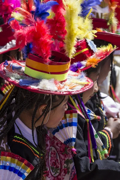 Puno, peru - 20. august 2016: indigene bevölkerung der peruanischen stadt d — Stockfoto