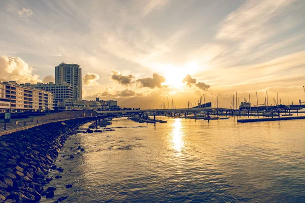 Prachtig Uitzicht Ponta Delgada Dijk Azoren San Miguel Eiland Zonsondergang — Stockfoto