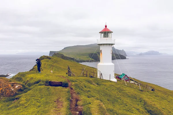 Pohled Maják Ostrově Mykines Faerských Ostrovech Severní Atlantik — Stock fotografie