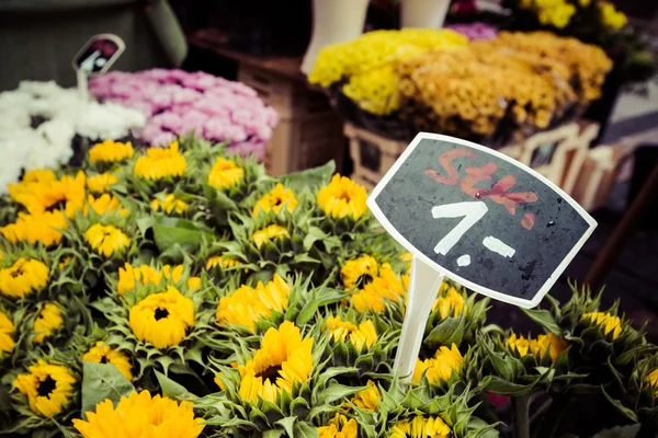 Lžíce žluté slunečnice na zemědělce trhu k prodeji — Stock fotografie