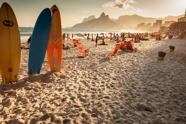 Vista de la playa de Ipanema por la noche, Brasil — Foto de Stock