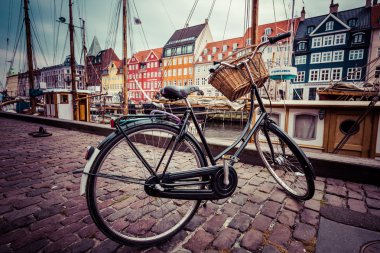 Classic vintage retro city bicycle in Copenhagen, Denmark clipart