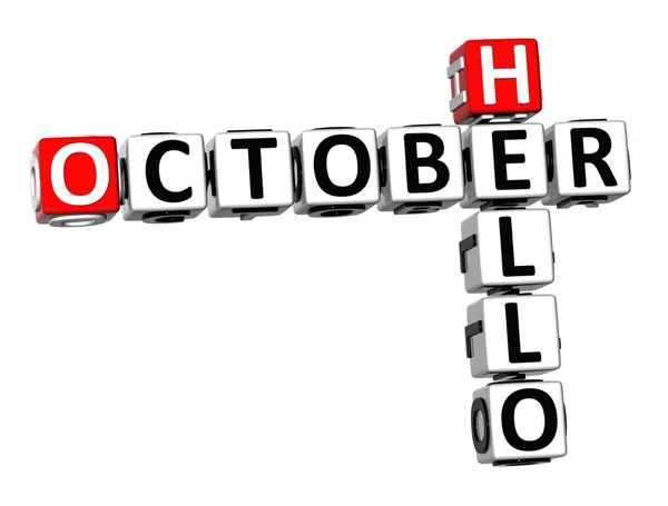 3D Crossword Hello October on white background — Stock Photo, Image