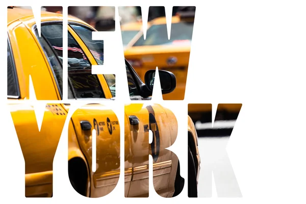 Yellow cab speeds through Times Square in New York, NY, USA. — Stock Photo, Image