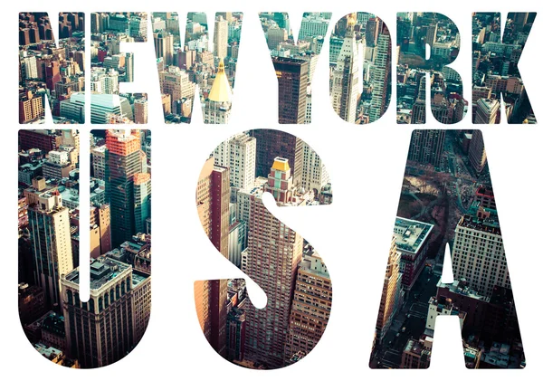 Word USA Manhattan skyline al atardecer, Nueva York — Foto de Stock