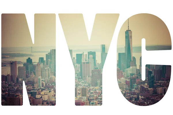 Word Nyc Manhattan skyline bij zonsondergang, New York City — Stockfoto