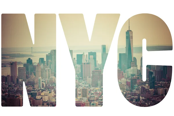 Word NYC Manhattan skyline at sunset, New York City — Stock Photo, Image