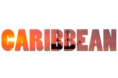 Ufukta tekne üzerinde kelime Carribean 
