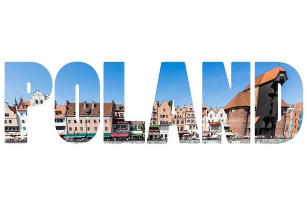 Palabra POLONIA Casas coloridas en Gdansk . — Foto de Stock