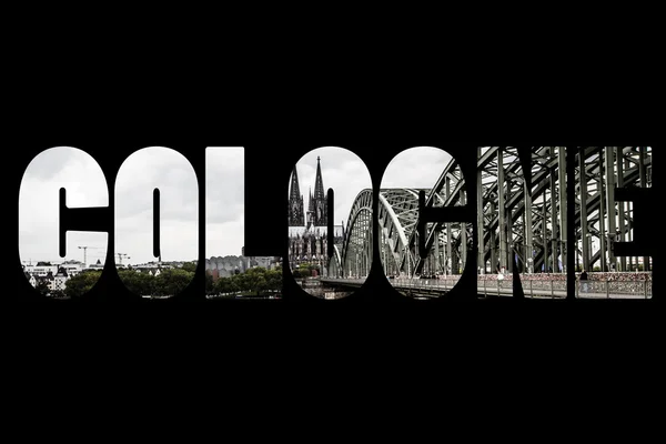 Word COLOGNE Hohenzollern Bridge,Cathedral and the river rhine — Stock Photo, Image