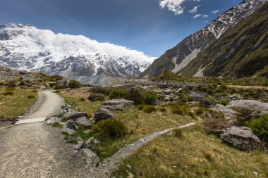 Fahişe Nehri üzerinde Aoraki milli parkta Yeni Zelanda köprü 