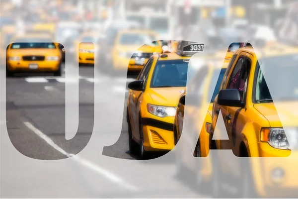 Yellow cab speeds through Times Square in New York, NY, USA. — Stock Photo, Image