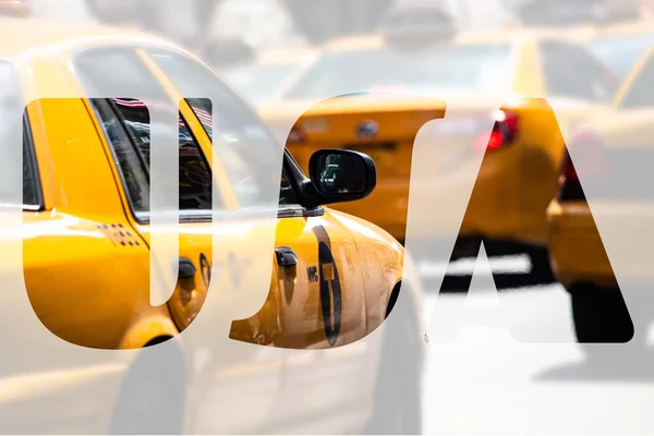 Yellow cab speeds through Times Square in New York, NY, USA. — Stock Photo, Image