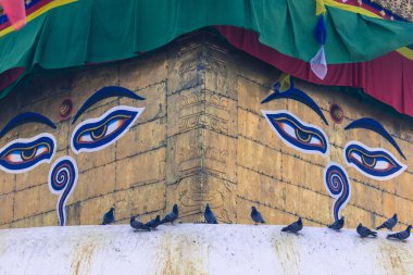 Stupa in Swayambhunath Maymun Tapınağı Katmandu, Nepal.