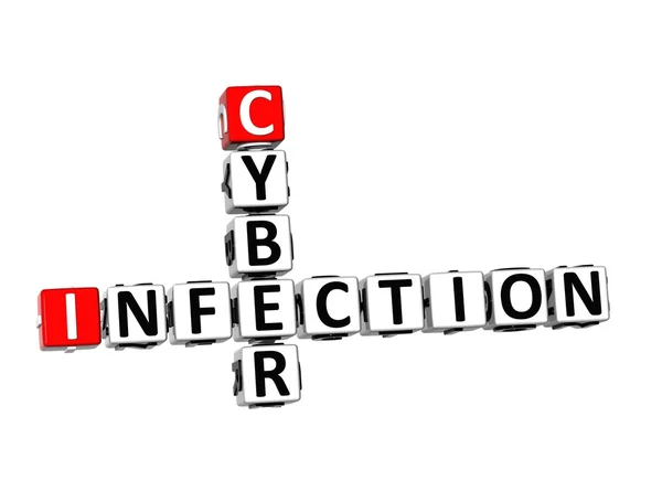 Infecção cibernética em palavras cruzadas 3D em fundo branco — Fotografia de Stock