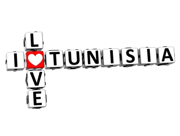 3D Crossword I love Tunisia on white background — Stock Photo, Image