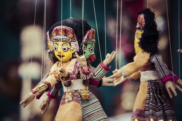 Masks, dolls and souvenirs in street shop at Durbar Square in Ka — Stock Photo, Image