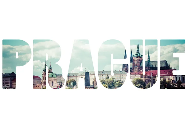 Mot PRAGUE sur les symboles de la ville . — Photo