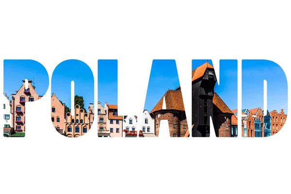 Word POLAND บ้านที่มีสีสันใน Gdansk . — ภาพถ่ายสต็อก