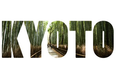 Word KYOTO over bamboo forest  clipart