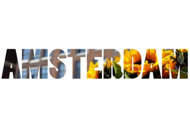 Word Amsterdam House mimarisi üzerinde sarı ayçiçeği