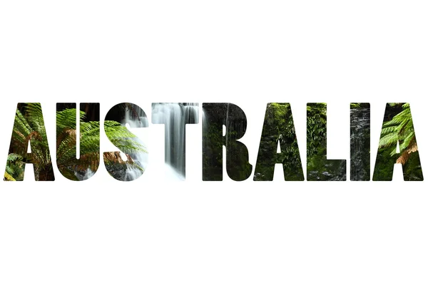 Word AUSTRALIA over Gorgeous Russel Falls splash down in the Mt — Stock Photo, Image