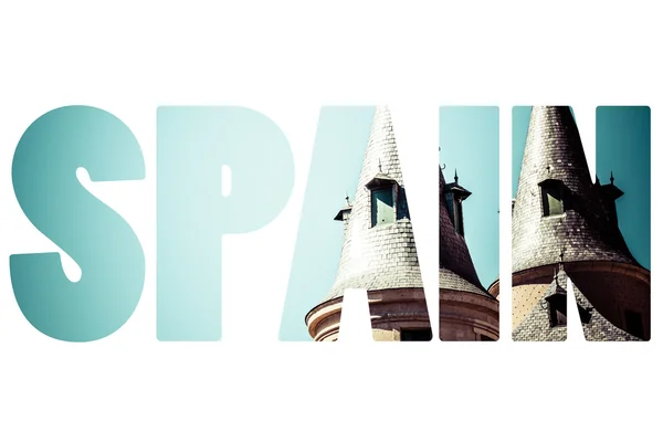 Word SPANIEN över traditionella slott. — Stockfoto