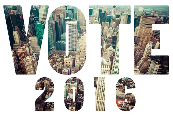 Word seçim oy 2016 Manhattan siluetinin üzerinde — Stok fotoğraf