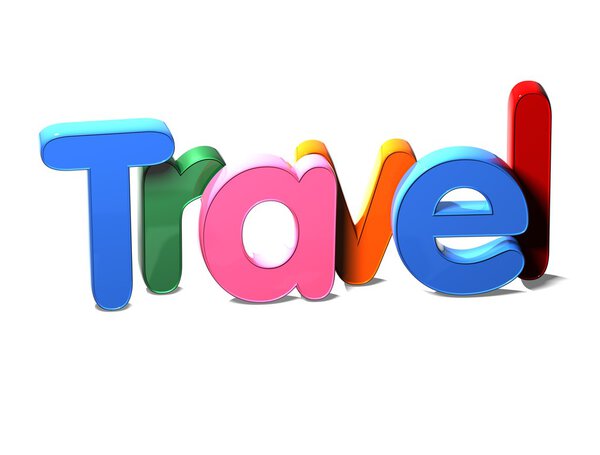 3D Colorful Word Travel on white background