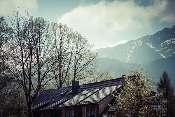 Hagyományos lengyel fából készült kunyhó az, zakopane, Lengyelország. — Stock Fotó