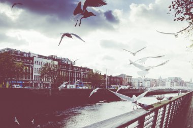 Vintage tonda görünümü Ha'Penny Bridge Dublin İrlanda