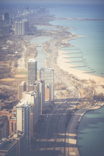Vintage Chicago manzarası havadan görünümü 