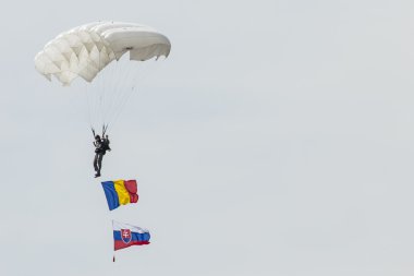 RADOM, POLAND - AUGUST 23: Parachutist with the diferent flags a