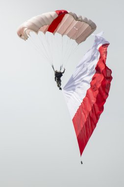 RADOM, POLAND - AUGUST 23: Parachutist with the Polish flag at A