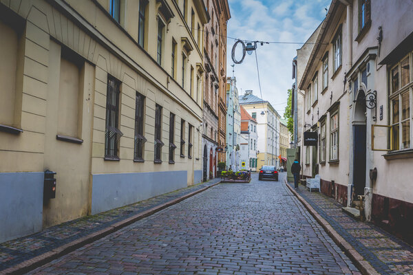 Narrow street in old Riga - capital of Latvia, Europe