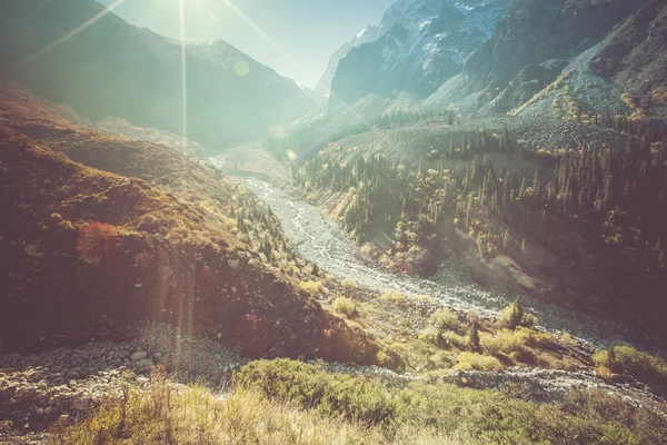 O panorama da paisagem montanhosa do desfiladeiro de Ala-Archa na soma — Fotografia de Stock