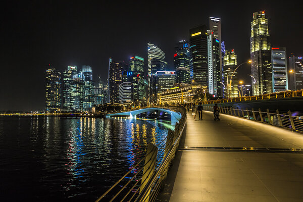 MARINA BAY SANDS, SINGAPORE NOVEMBER 05, 2015: Marina Bay waterfront and skyline, Singapore on November 05, 2015