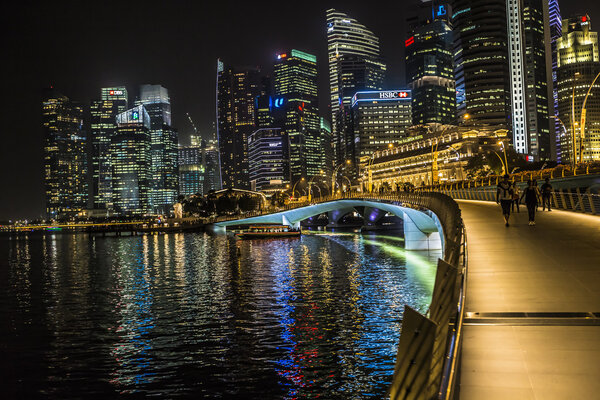 MARINA BAY SANDS, SINGAPORE NOVEMBER 05, 2015: Marina Bay waterfront and skyline, Singapore on November 05, 2015