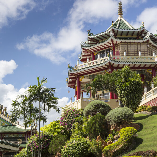 Pagoda and dragon sculpture of the Taoist Temple in Cebu, Philip