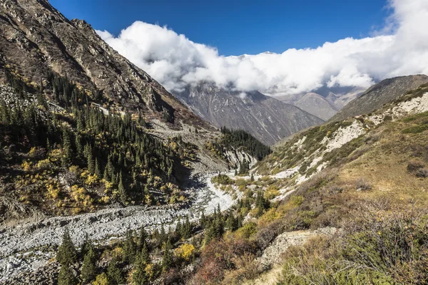 O panorama da paisagem montanhosa do desfiladeiro de Ala-Archa na soma — Fotografia de Stock