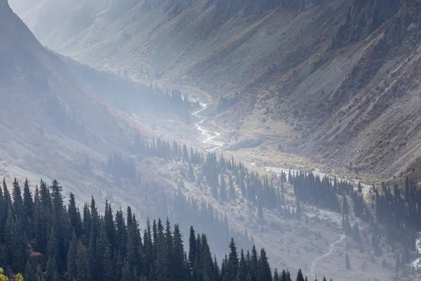 O panorama da paisagem montanhosa do desfiladeiro de Ala-Archa na soma — Fotografia de Stock