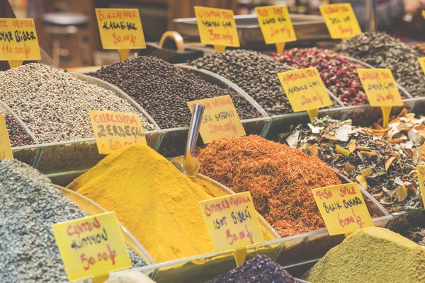 Colorful spices at spice bazaar in Istanbul, Turkey