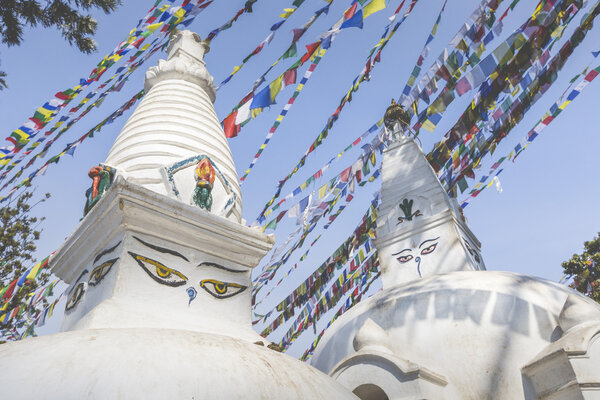 Stupa in Swayambhunath Monkey temple in Kathmandu, Nepal.