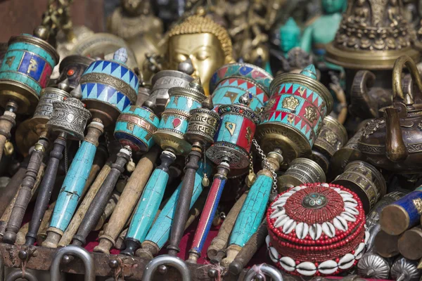 Nepalese Prayer Wheels on Swayambhunath stupa in Kathmandu, Nepa — Stock Photo, Image