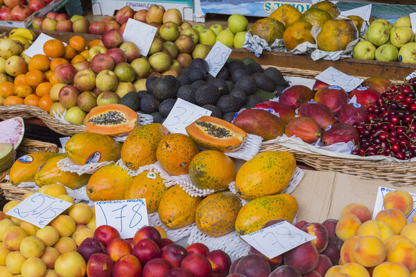 Fresh exotic fruits in Mercado Dos Lavradores.Madeira Island, Po