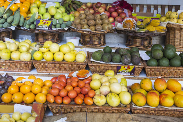 Fresh exotic fruits in Mercado Dos Lavradores.Madeira Island, Po